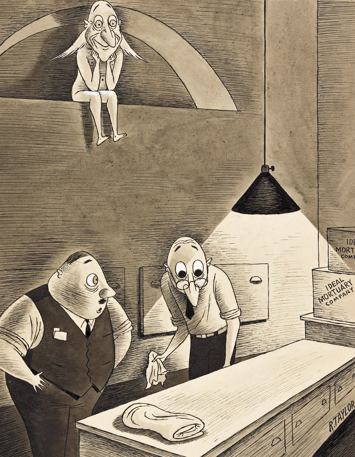 RICHARD TAYLOR (1902-1970) [CARTOONS / NEW YORKER CARTOONIST] Its never happened before in the history of the ideal mortuary. * Jus